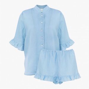 Sleeper linen ruffle set light blue